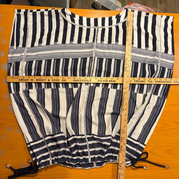 Lysse NY Flowy Gauzy Striped Kimono Kaftan Top L/XL Navy White Summer Vacation - Picture 7 of 12